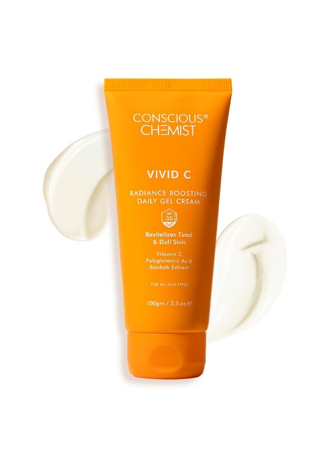 Conscious Chemist® Vitamin C Cream with SPF30 PA+++ | 100g | Vitamin C Brightening Moisturizer, Face Cream for Men & Women, Daily Gel with Polyglutamic Acid for Healthy & Bright Skin, All Skin Types - Vivid C - Image 1